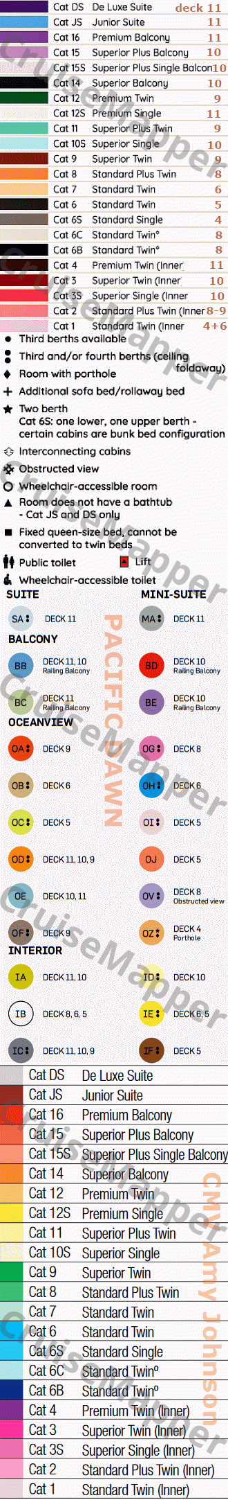 Ambience deck 16 plan (Pacific Dawn deck5-Pacific) legend