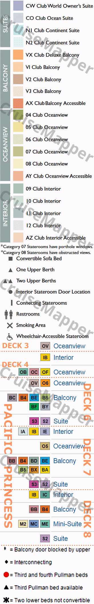 Azamara Onward deck 7 plan (Cabins) legend