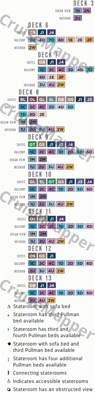 Ovation Of The Seas deck 8 plan (Cabins) legend