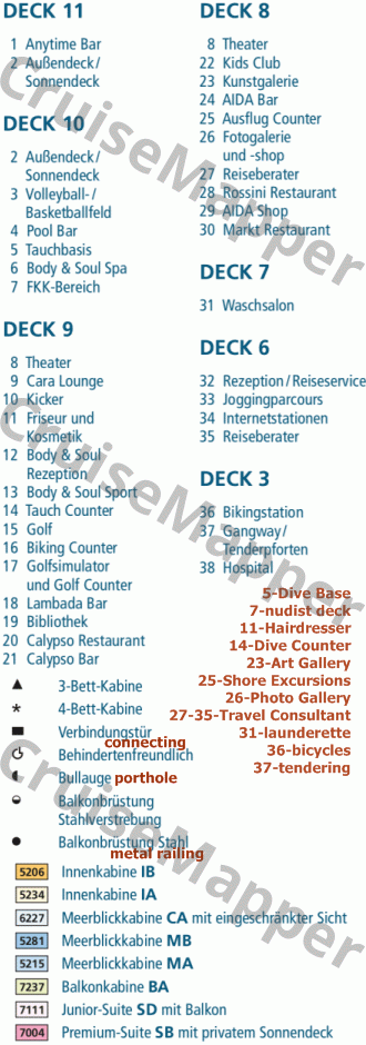 Astoria Grande deck 4 plan (Cabins) legend