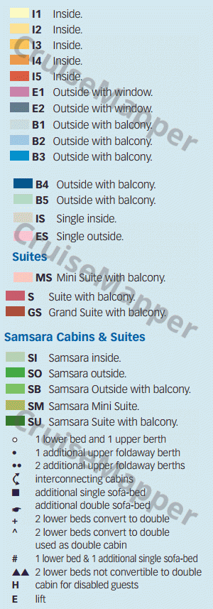 Costa Serena deck 3 plan (Aries-Lower Promenade) legend