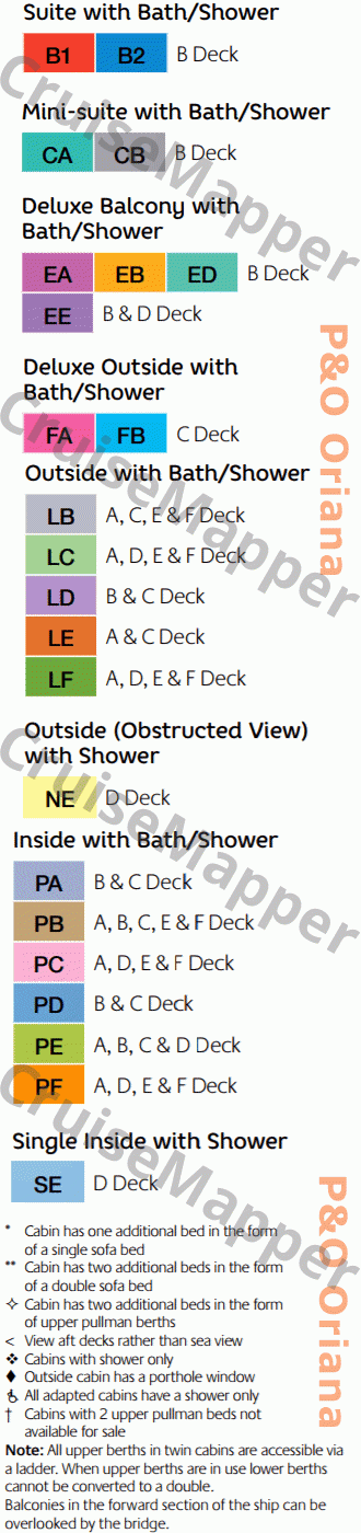 Piano Land deck 11 plan (P&O Oriana deck11-A-Bridge) legend