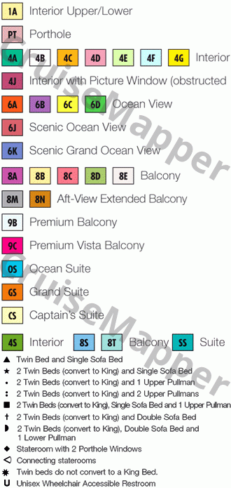 Carnival Sunshine deck 1 plan (Riviera-Cabins) legend