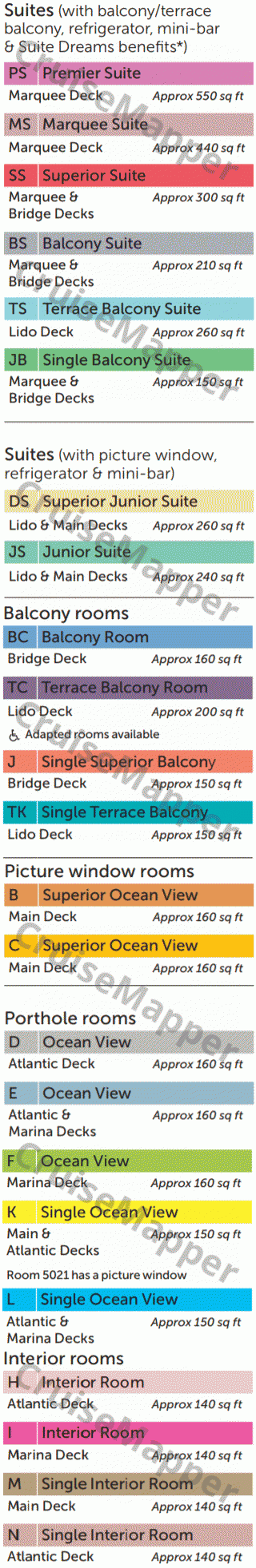 Black Watch deck 8 plan (Bridge-Cabins) legend