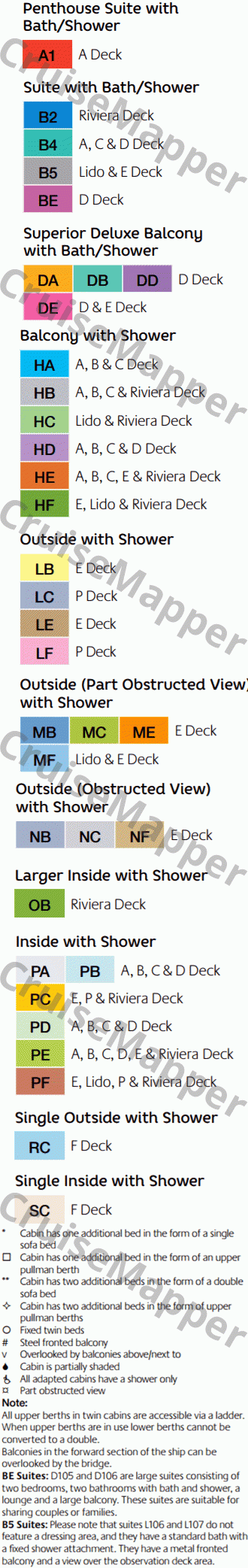 Ventura deck 14 plan (Riviera-Bridge) legend