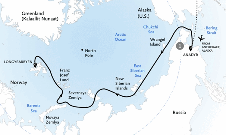 Russia Arctic icebreaker cruise itinerary map