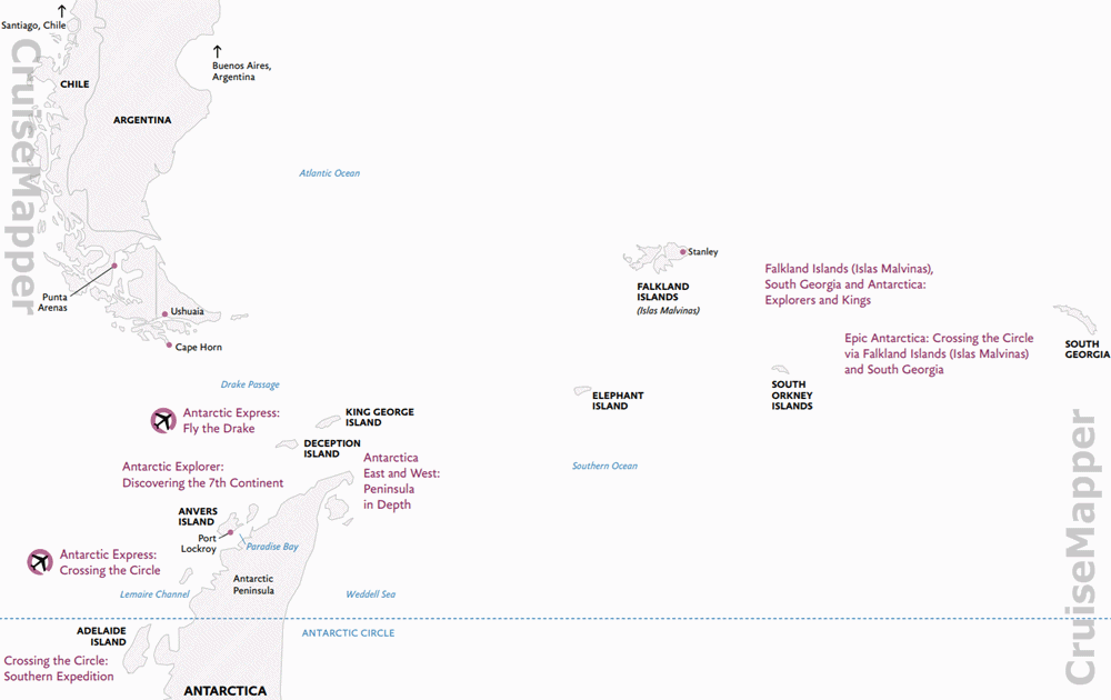 Quark Expeditions Antarctica cruise itineraries map