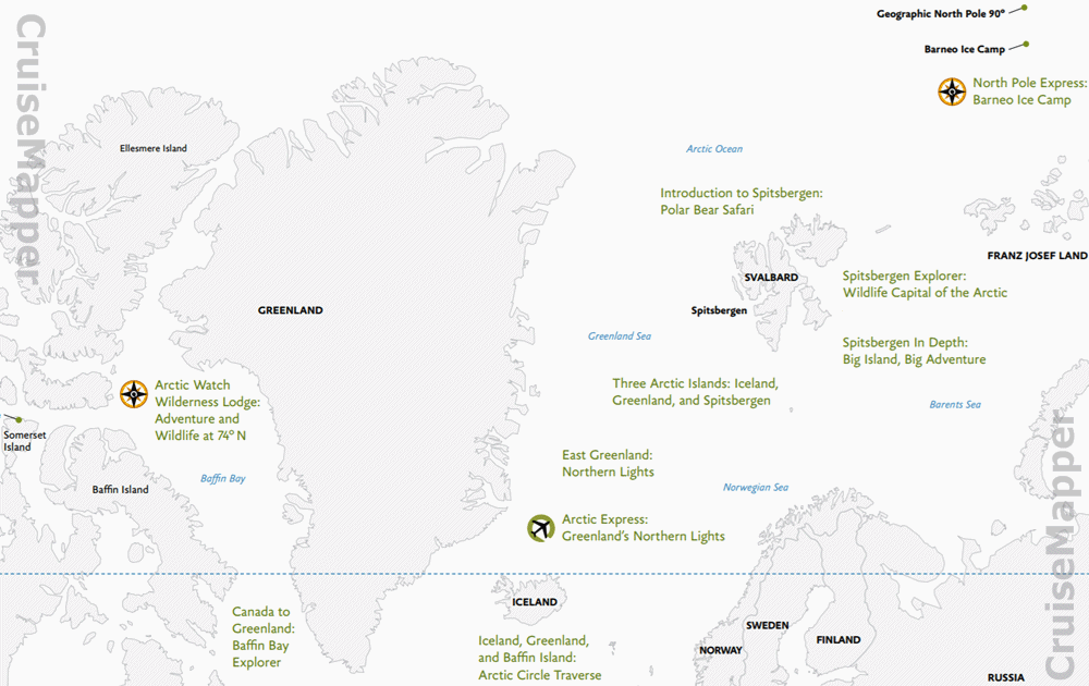 Quark Expeditions Arctic cruise itineraries map