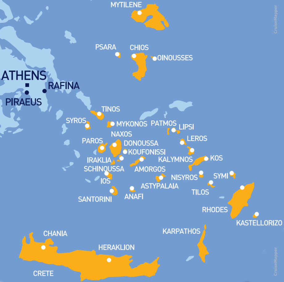 Greek Islands ferry ports map