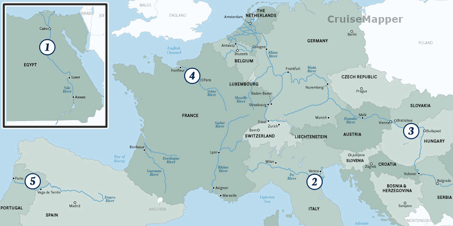 Uniworld (The Rivers of the World Cruise 2023) itinerary map