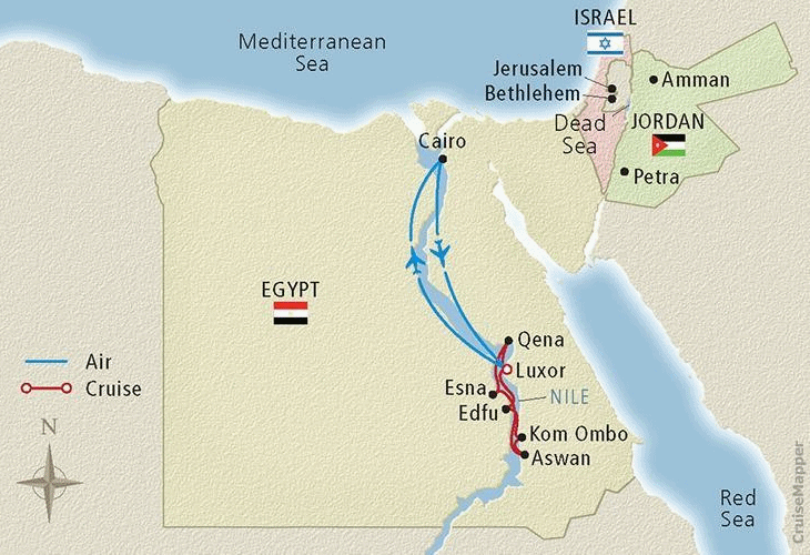 Viking Cruises Nile River itinerary map (Egypt)