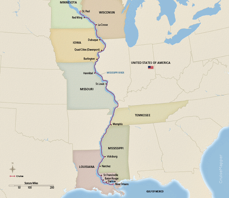 Viking Mississippi cruise itinerary map