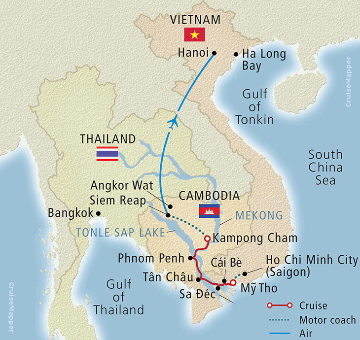Viking Mekong River cruise itinerary map (Cambodia-Vietnam)