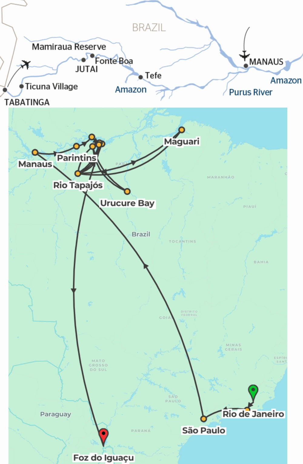 CroisiEurope Amazon cruise itinerary map (Brazil)