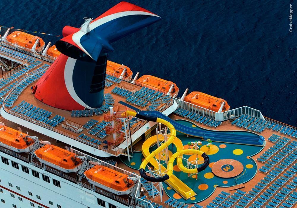 Carnival Fantasy-class cruise ship WaterWorks slides (Fantasy, Elation, Imagination, Inspiration, Paradise, Fascination, Sensation, Ecstasy)