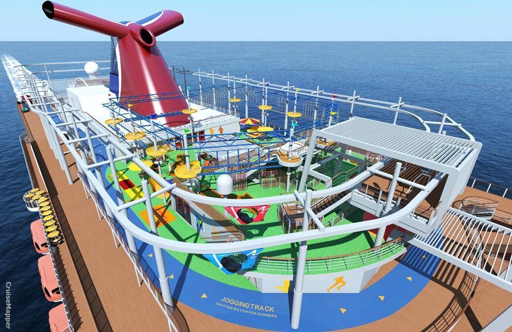 new Carnival cruise ship SkyCourse (ropes course) and SkyRide (aerial bicycles ride)