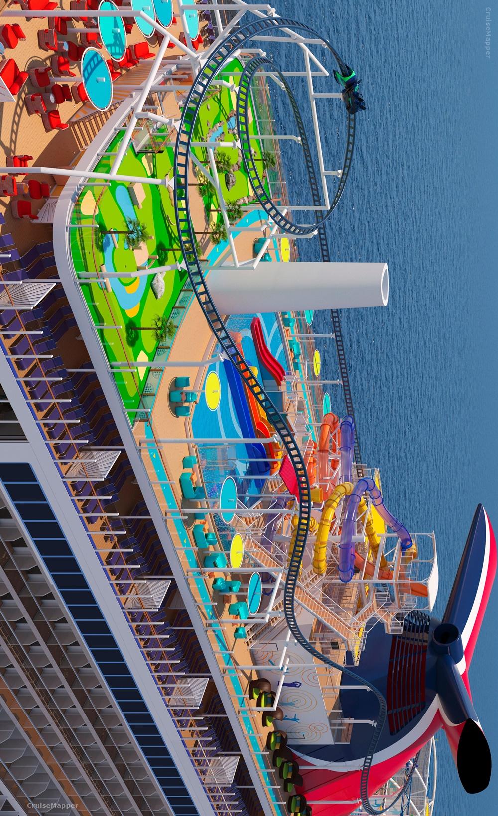 XL-class cruise ship Carnival Waterworks aqua park with waterslides