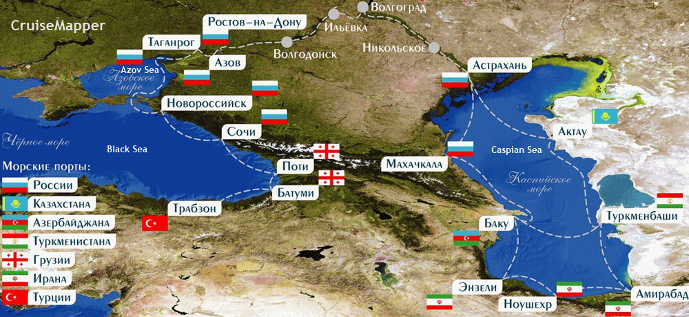 Mosturflot-Vodohod sea cruises (itinerary map)