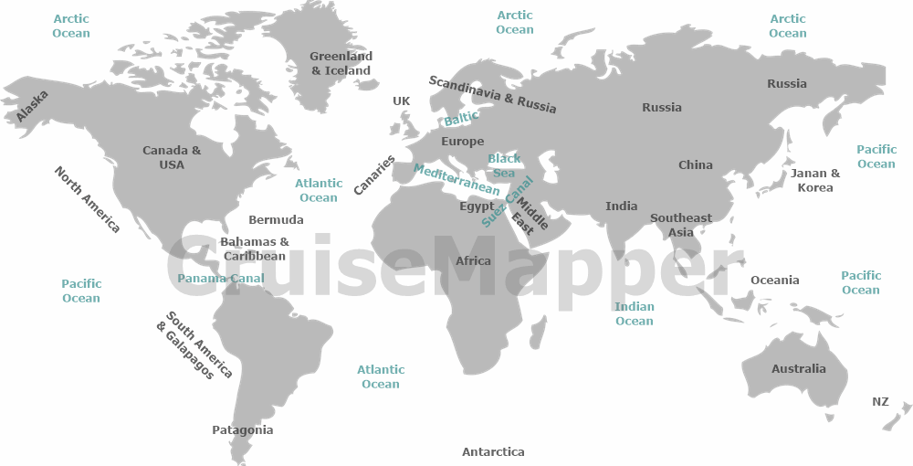 world map of cruise regions and destinations - CruiseMapper