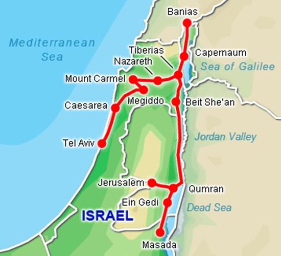 Holy Land cruise tour map (ports, sites)