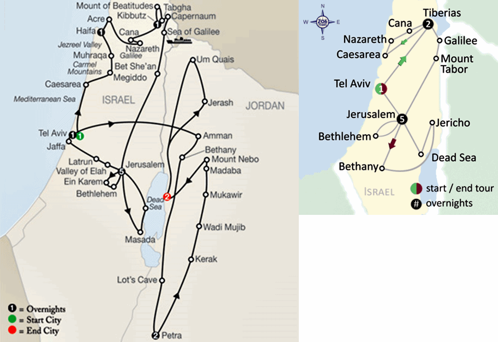 Israel cruise tours to Holy Land (itinerary maps)
