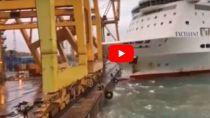 VIDEO: Ferry Smashes into Port of Barcelona, Huge Crane Explodes