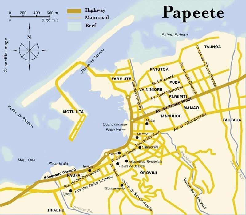Papeete (Tahiti Island, French Polynesia) cruise port map (printable)