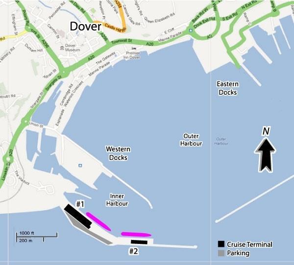 Dover (England) cruise port map (printable)