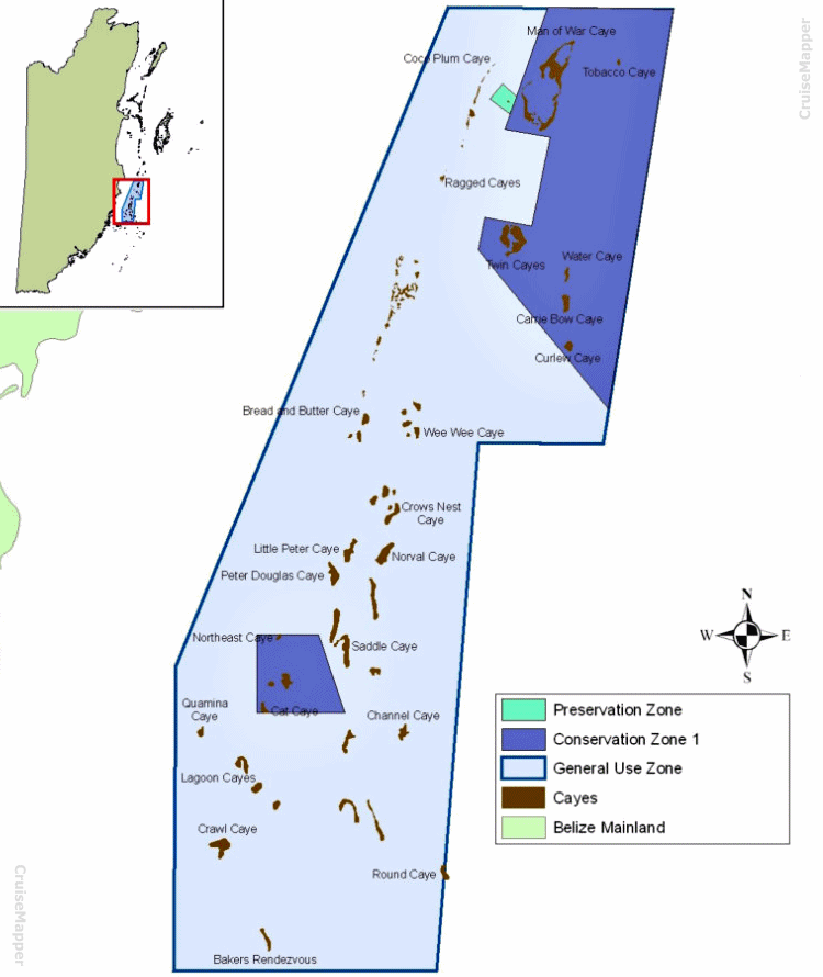 South Water Caye Marine Reserve map