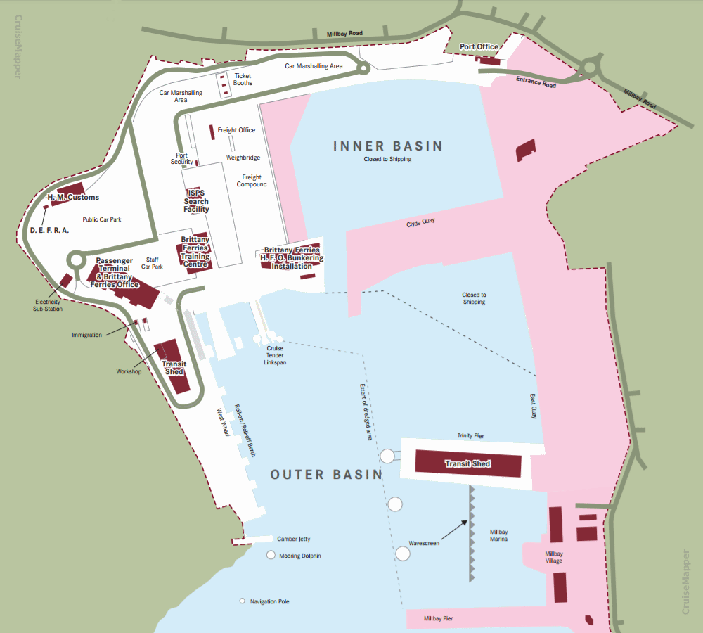 Plymouth (England UK) cruise port map
