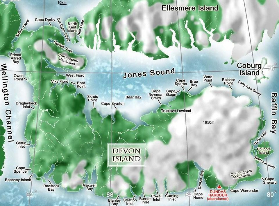 (Nunavut Canada) Devon Island map