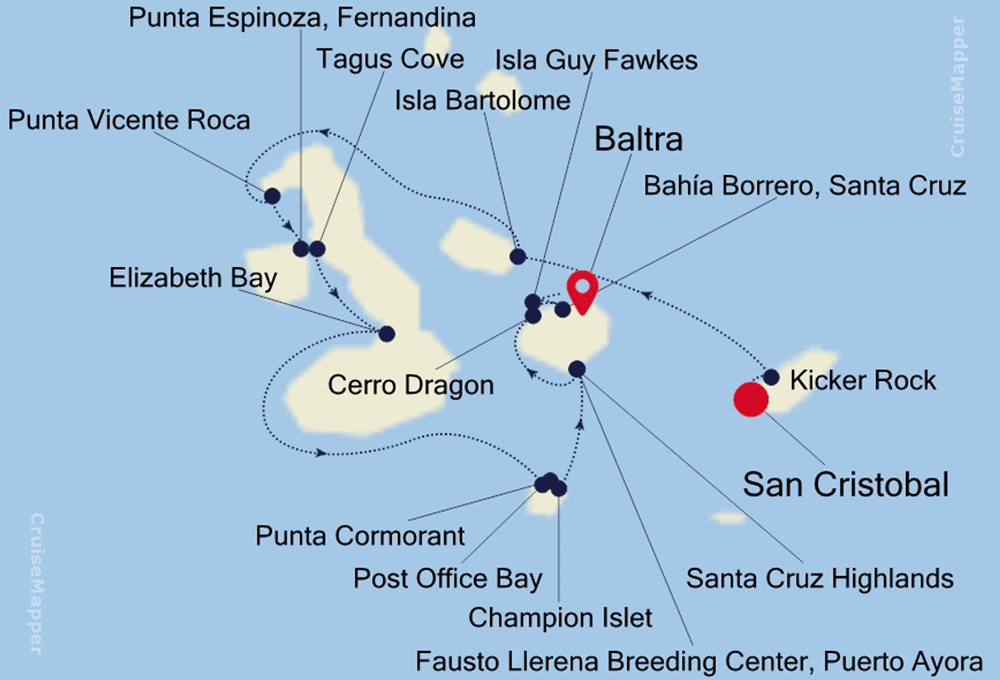 Guy Fawkes Island (Galapagos) cruise itinerary map