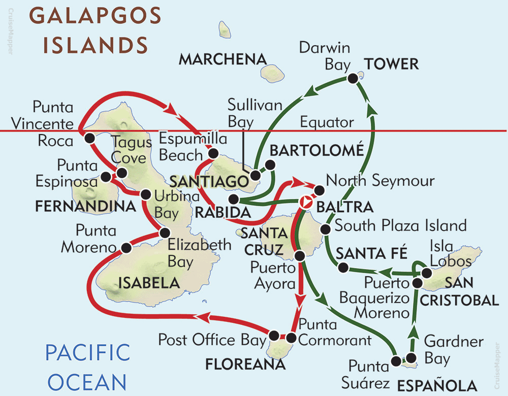 Galapagos Islands cruise itineraries map