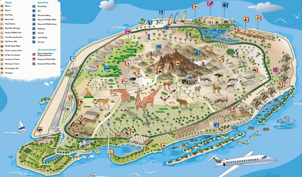 Sir Bani Yas Island map