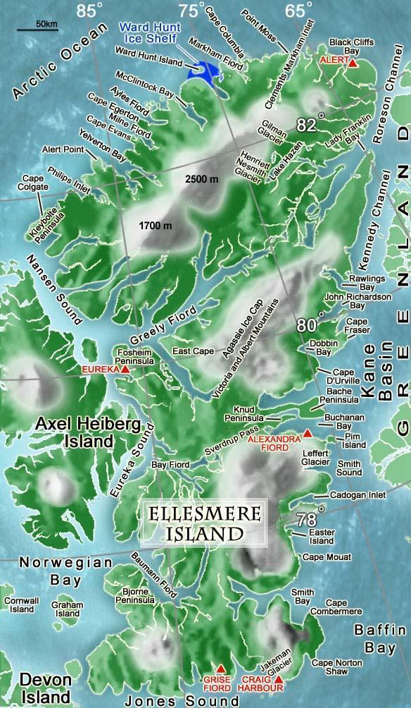 (Nunavut Canada) Ellesmere Island map