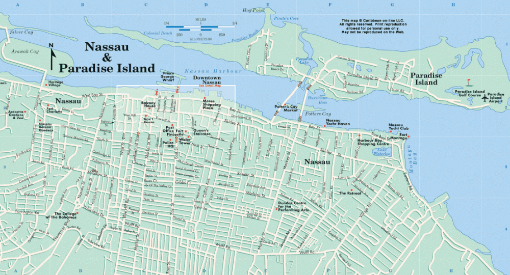 Nassau (New Providence Island, Bahamas) cruise port map (printable)