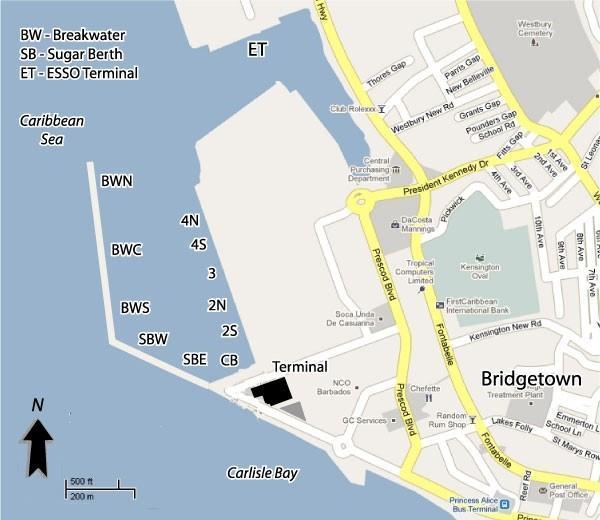 Bridgetown (Barbados) cruise port map (printable)