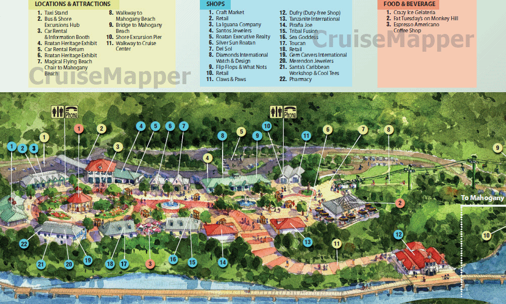 Roatan Mahogany Bay cruise port map.