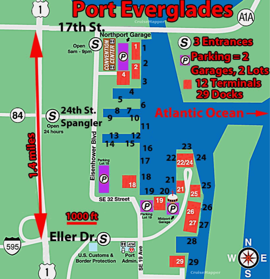 Fort Lauderdale (Port Everglades) cruise port map / berths
