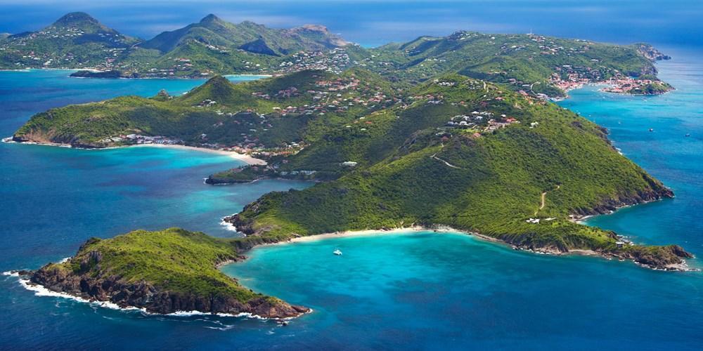 Elevated view of harbour, Gustavia, St. Barthelemy (St. Barts) (St. Barth),  West Indies, Caribbean, Central America