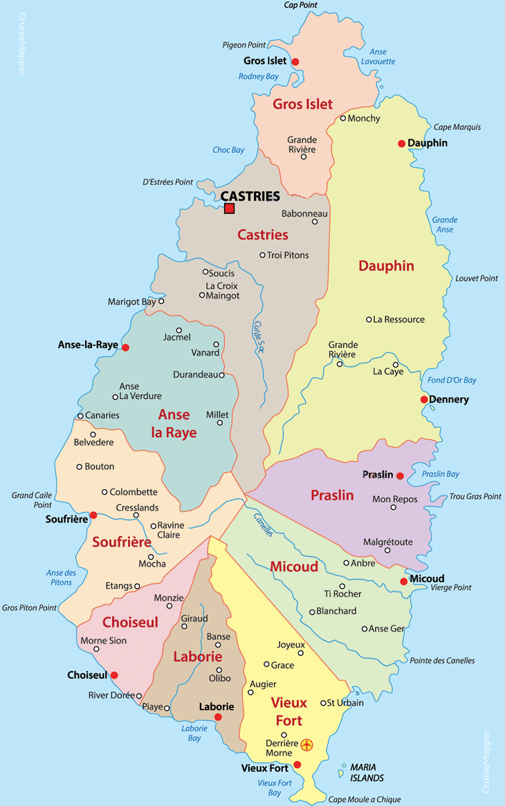 Saint Lucia Island map (cruise ports)