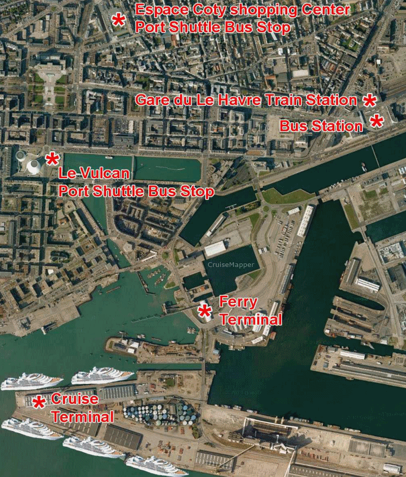 Port Le Havre ferry cruise port map