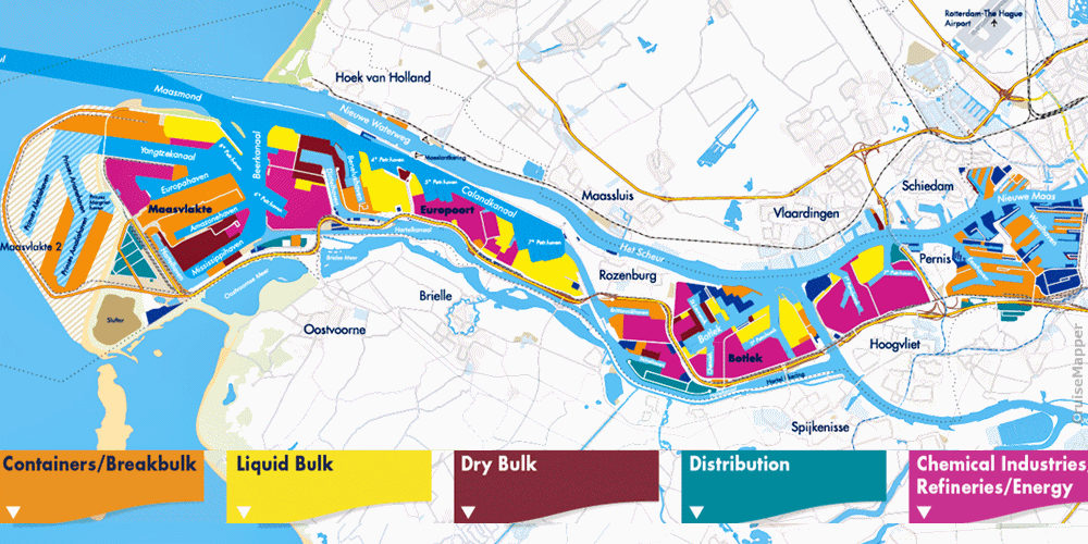Rotterdam port map (cargo and passenger terminals)