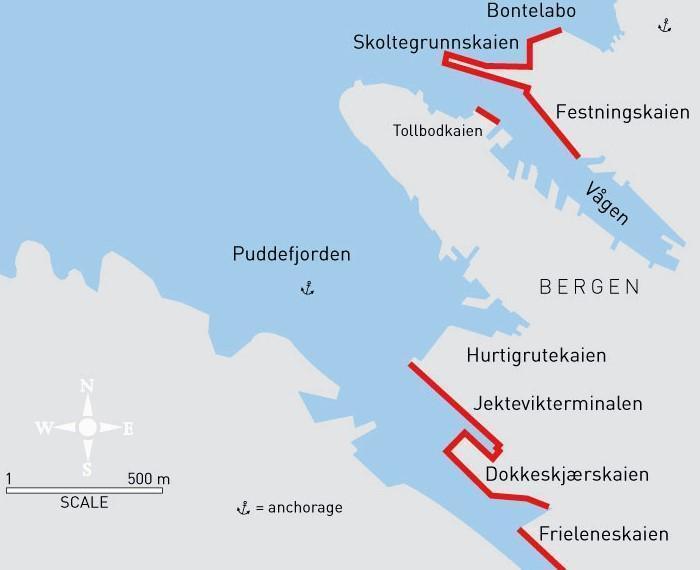 Bergen cruise port map