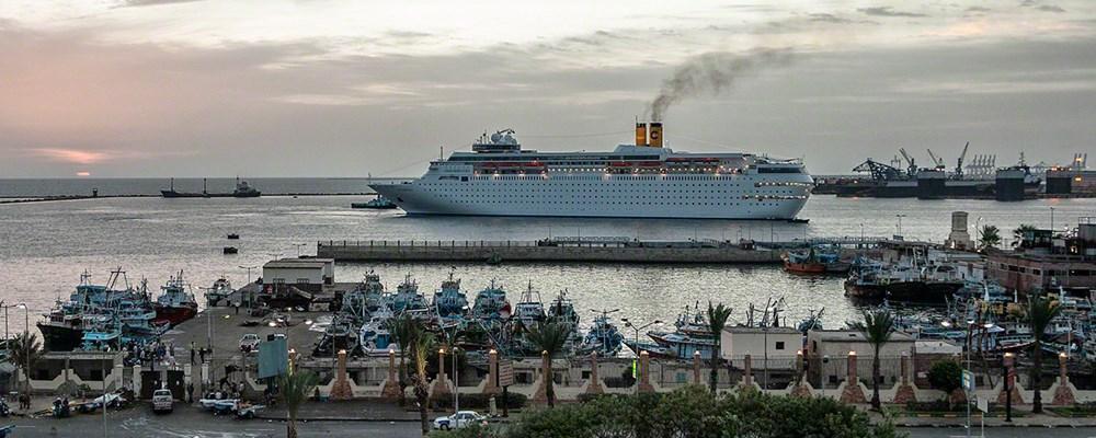 Suez Canal cruise ship passing