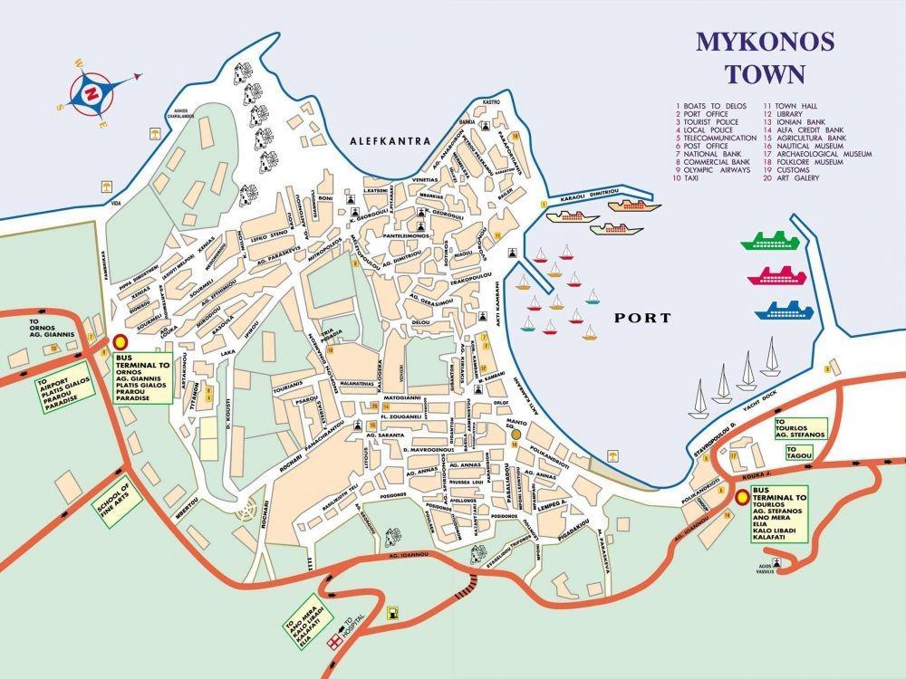 Mykonos Island (Greece) cruise port map (printable)