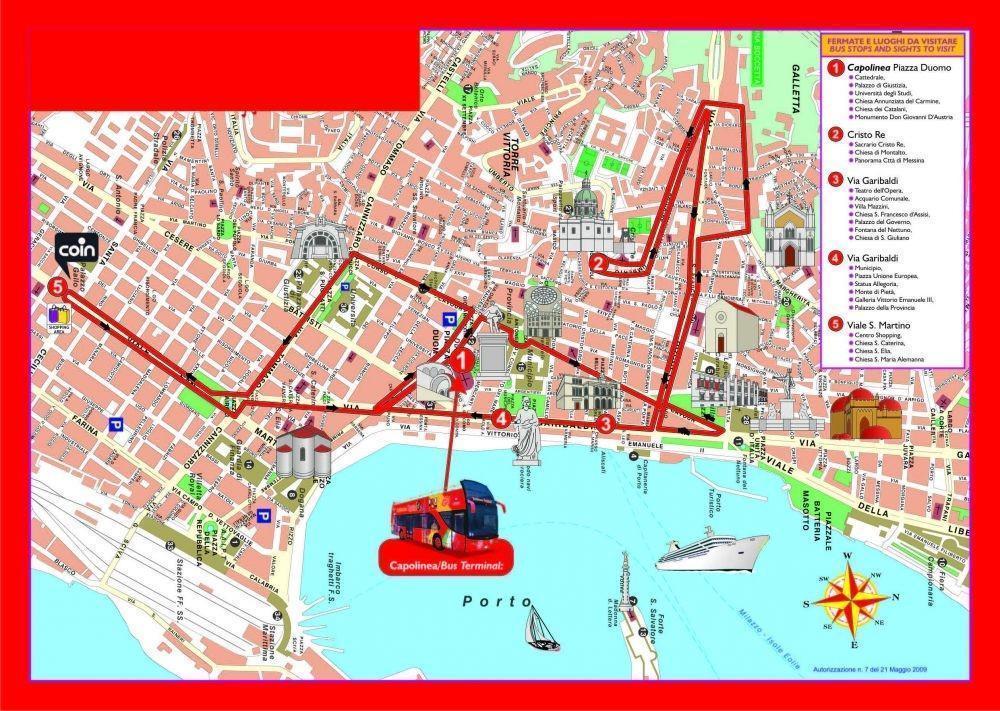 Messina (Taormina, Sicily, Italy) cruise port map (printable)
