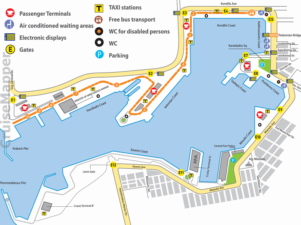 Piraeus-Athens cruise port map (printable)
