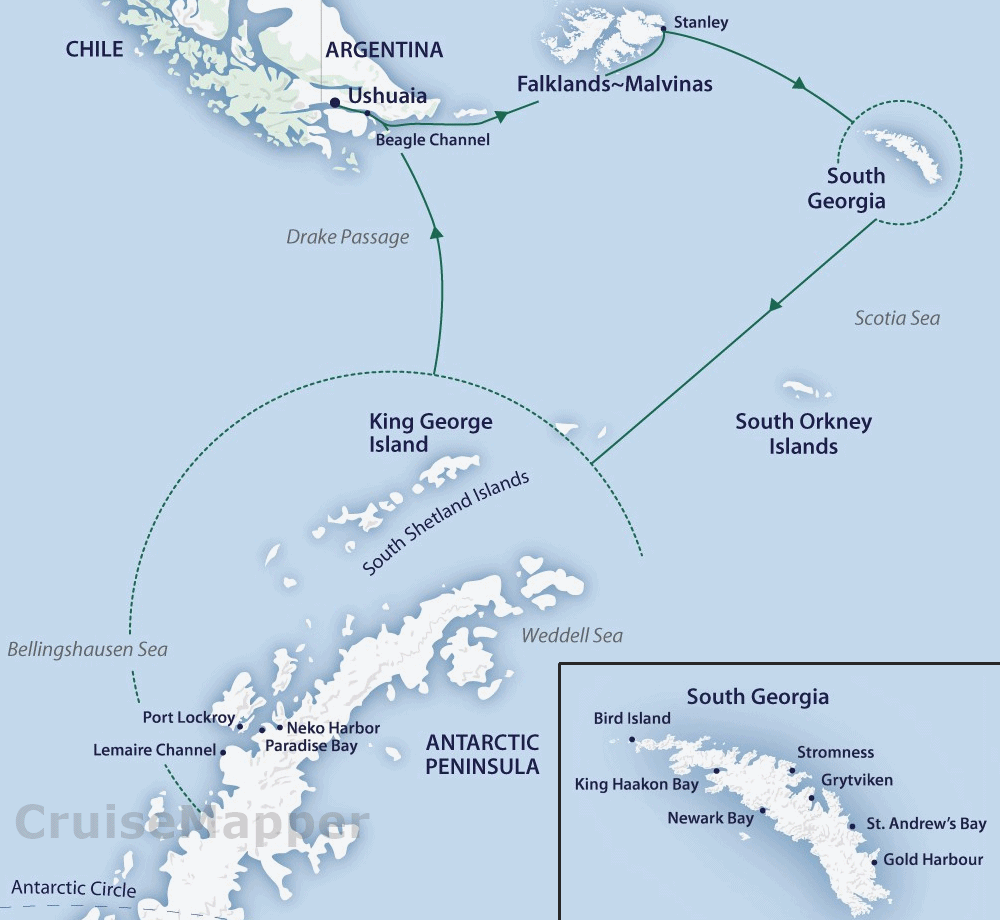 Antarctic Peninsula cruise itinerary map