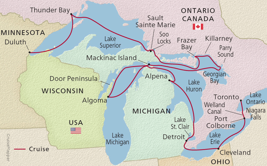 Viking Great Lakes cruise itinerary map